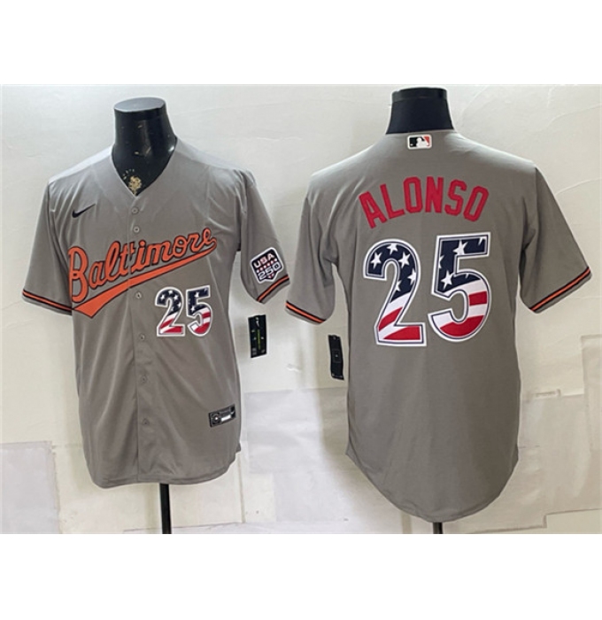 Men's Baltimore Orioles #25 Pete Alonso Gray USA 250 Fourth of July Home Stitched Baseball Jersey