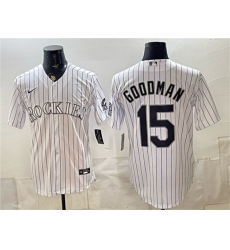 Men's Colorado Rockies #15 Hunter Goodman White Home Stitched Baseball Jersey