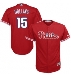 Youth Majestic Philadelphia Phillies #15 Dave Hollins Authentic Red Alternate Cool Base MLB Jersey