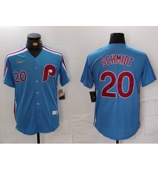 Men's Philadelphia Phillies #20 Mike Schmidt Number Light Blue Cooperstown Cool Base Jersey