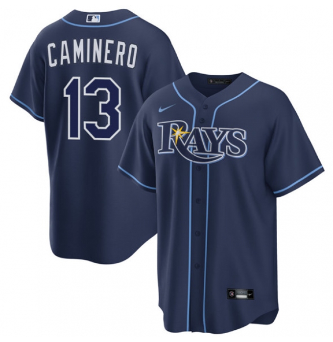 Men's Tampa Bay Rays #13 Junior Caminero Navy Cool Base Stitched Baseball Jersey