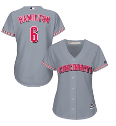 Women's Majestic Cincinnati Reds #6 Billy Hamilton Authentic Grey Road Cool Base MLB Jersey