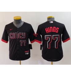 Youth Cincinnati Reds #77 Rece Hinds Number Black 2023 City Connect Cool Base Stitched Jersey