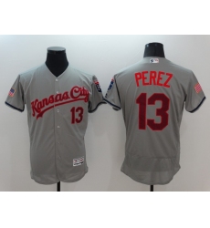 Men's Kansas City Royals #13 Salvador Perez Gray Fashion Stars & Stripes FlexBase Player Jersey