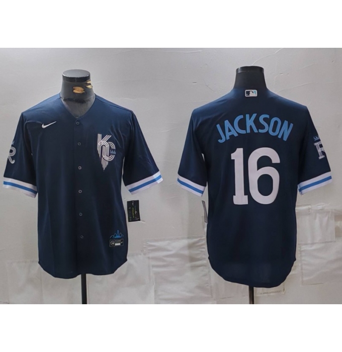 Men's Kansas City Royals #16 Bo Jackson Navy City Connect Cool Base Stitched Jersey