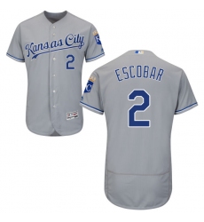 Men's Majestic Kansas City Royals #2 Alcides Escobar Grey Road Flex Base Authentic Collection MLB Jersey
