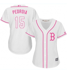 Women's Majestic Boston Red Sox #15 Dustin Pedroia Replica White Fashion MLB Jersey