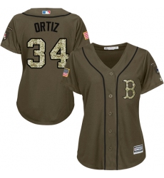 Women's Majestic Boston Red Sox #34 David Ortiz Authentic Green Salute to Service MLB Jersey