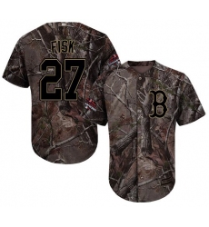 Men's Majestic Boston Red Sox #27 Carlton Fisk Authentic Camo Realtree Collection Flex Base 2018 World Series Champions MLB Jersey