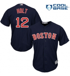 Youth Majestic Boston Red Sox #12 Brock Holt Authentic Navy Blue Alternate Road Cool Base MLB Jersey