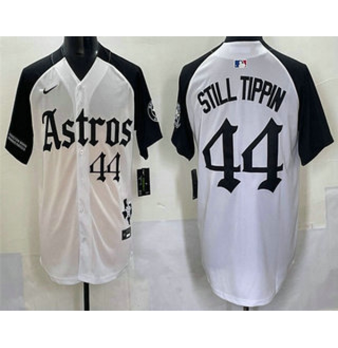 Men's Houston Astros #44 Still Tippin White Black Gothic Houston Born Barrio Raised Limited Stitched Baseball Jersey