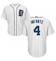 Youth Majestic Detroit Tigers #4 Omar Infante Replica White Home Cool Base MLB Jersey