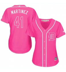 Women's Majestic Detroit Tigers #41 Victor Martinez Authentic Pink Fashion Cool Base MLB Jersey