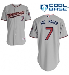 Men's Majestic Minnesota Twins #7 Joe Mauer Authentic Grey Road Cool Base MLB Jersey