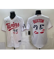 Men's Minnesota Twins #25 Byron Buxton White 2026 USA 250 Fourth of July Stitched Baseball Jersey