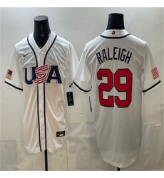 Men's USA Baseball #29 Cal Raleigh White 2026 World Baseball Classic Home Stadium Stitched Jersey