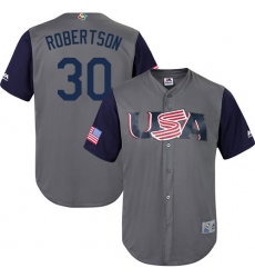 Men's USA Baseball Majestic #30 David Robertson Gray 2017 World Baseball Classic Replica Team Jersey