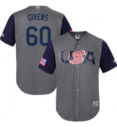 Men's USA Baseball Majestic #60 Mychal Givens Gray 2017 World Baseball Classic Replica Team Jersey