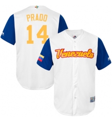 Men's Venezuela Baseball Majestic #14 Martin Prado White 2017 World Baseball Classic Replica Team Jersey