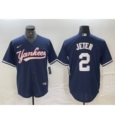 Men's New York Yankees #2 Derek Jeter Navy Cool Base Stitched Baseball Jersey