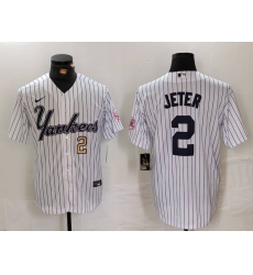 Men's New York Yankees #2 Derek Jeter White Pinstripe Fashion Cool Base Jerseys