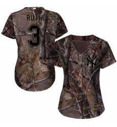 Women's Majestic New York Yankees #3 Babe Ruth Authentic Camo Realtree Collection Flex Base MLB Jersey