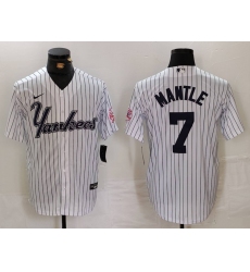 Men's New York Yankees #7 Mickey Mantle White Pinstripe Fashion Cool Base Jersey