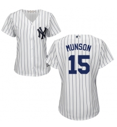 Women's Majestic New York Yankees #15 Thurman Munson Replica White Home MLB Jersey