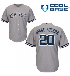 Men's Majestic New York Yankees #20 Jorge Posada Replica Grey Road MLB Jersey