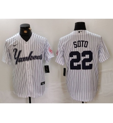 Men's New York Yankees #22 Juan Soto White Pinstripe Fashion Cool Base Jersey