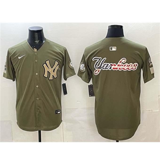 Men's New York Yankees Team Big Logo Olive 2026 Armed Forces Day Stitched Baseball Jersey