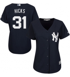Women's Majestic New York Yankees #31 Aaron Hicks Authentic Navy Blue Alternate MLB Jersey
