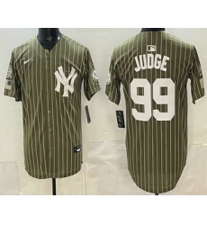 Men's New York Yankees #99 Aaron Judge Olive Pinstripe 2026 Armed Forces Day Salute To Service Jersey
