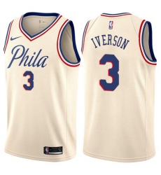 Men's Nike Philadelphia 76ers #3 Allen Iverson Authentic Cream NBA Jersey - City Edition