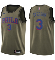 Men's Nike Philadelphia 76ers #3 Allen Iverson Swingman Green Salute to Service NBA Jersey