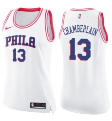 Women's Nike Philadelphia 76ers #13 Wilt Chamberlain Swingman White/Pink Fashion NBA Jersey