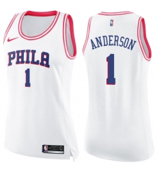 Women's Nike Philadelphia 76ers #1 Justin Anderson Swingman White/Pink Fashion NBA Jersey