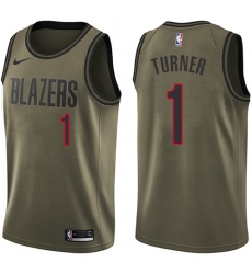 Youth Nike Portland Trail Blazers #1 Evan Turner Swingman Green Salute to Service NBA Jersey