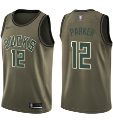 Youth Nike Milwaukee Bucks #12 Jabari Parker Swingman Green Salute to Service NBA Jersey