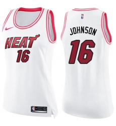 Women's Nike Miami Heat #16 James Johnson Swingman White/Pink Fashion NBA Jersey