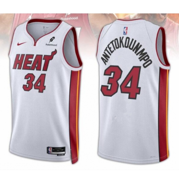 Men's Miami Heat #34 Giannis Antetokounmpo White 2025 Association Edition Swingman Stitched Basketball Jersey