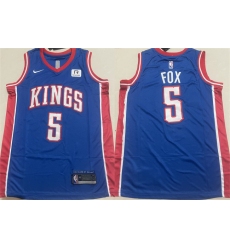 Men's Sacramento Kings #5 De'Aaron Fox Blue Stitched Jersey