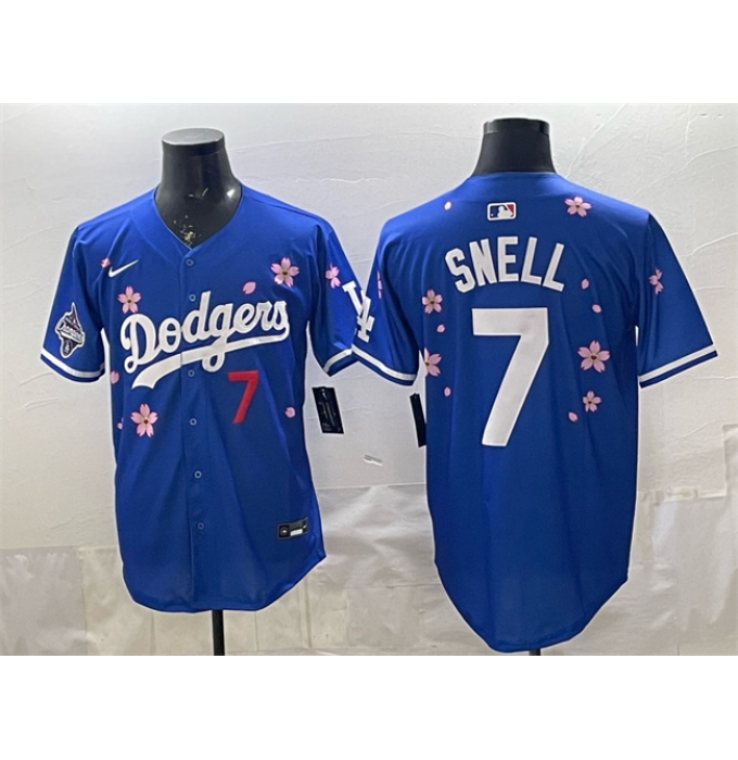 Men's Los Angeles Dodgers #7 Blake Snell Royal 2025 World Series Champions Tokyo Series Limited Stitched Baseball Jersey