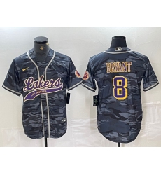 Men's Los Angeles Lakers #8 Kobe Bryant Grey Camo Cool Base Stitched Baseball Jersey