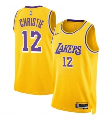 Men's Los Angeles Lakers #12 Max Christie Yellow 2024 Icon Edition Stitched Basketball Jersey