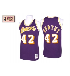 Men's Mitchell and Ness Los Angeles Lakers #42 James Worthy Authentic Purple Throwback NBA Jersey