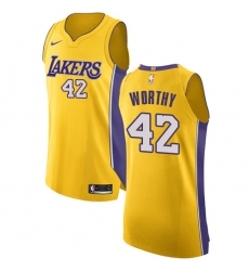 Women's Nike Los Angeles Lakers #42 James Worthy Authentic Gold Home NBA Jersey - Icon Edition