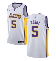 Men's Nike Los Angeles Lakers #5 Robert Horry Authentic White NBA Jersey - Association Edition