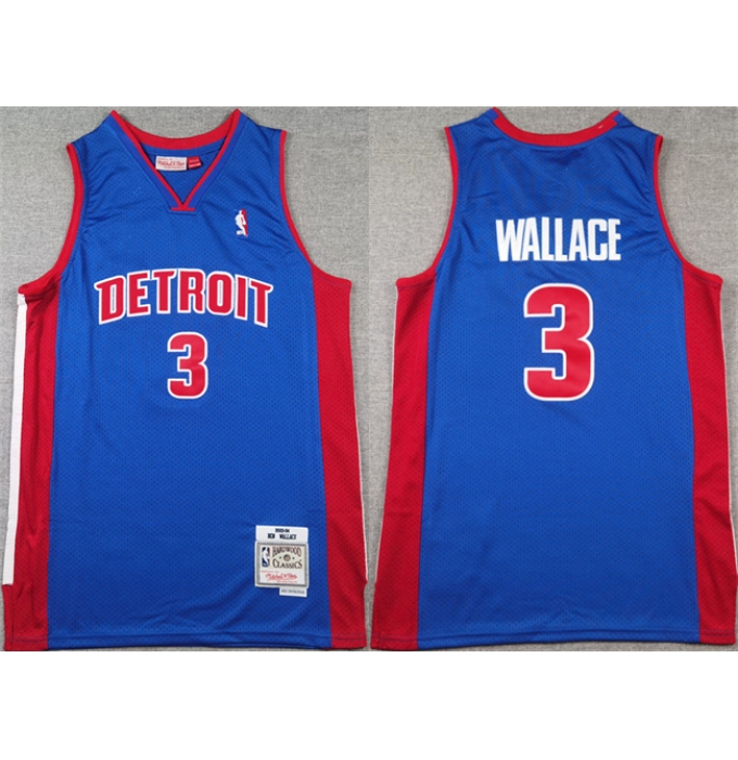 Men's Detroit Pistons #3 Ben Wallace Blue Throwback Stitched Jersey