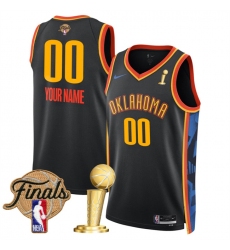 Men's Oklahoma City Thunder Active Player Custom Black 2025 Finals Patch And Finals Champions Patch City Edition Stitched Basketball Jersey